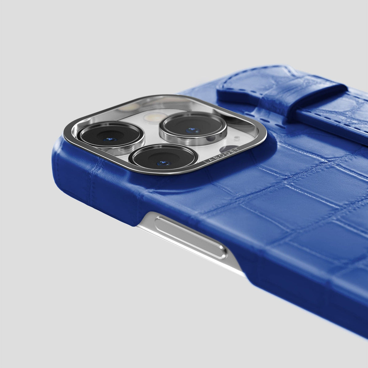 Royal Blue iPhone 13 Pro Max Strap Case Alligator with Steel Metal -5 | Royal-Blue-Steel