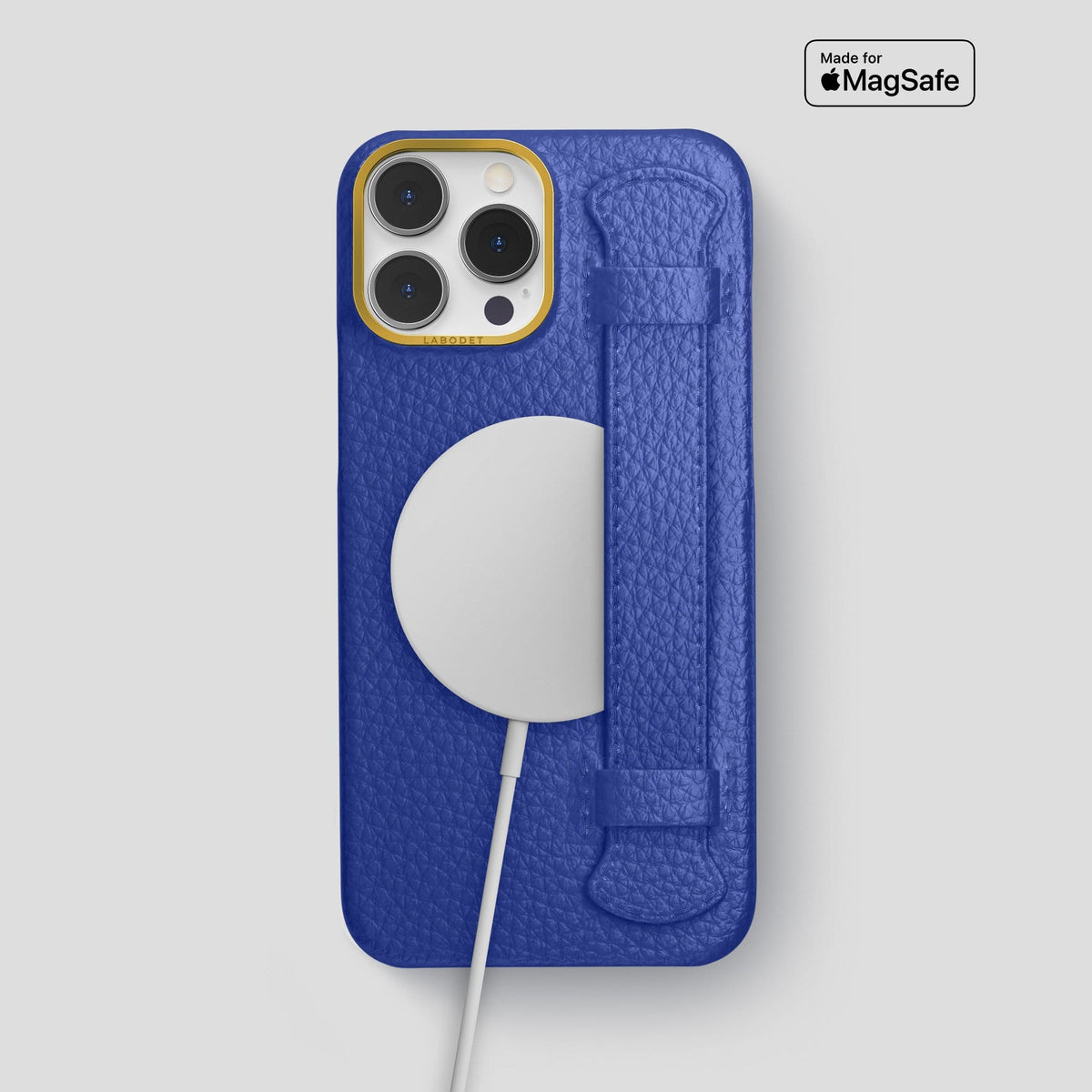 Royal Blue iPhone 13 Pro Max Strap Case Calf with Gold Metal -5 | Royal-Blue-Gold