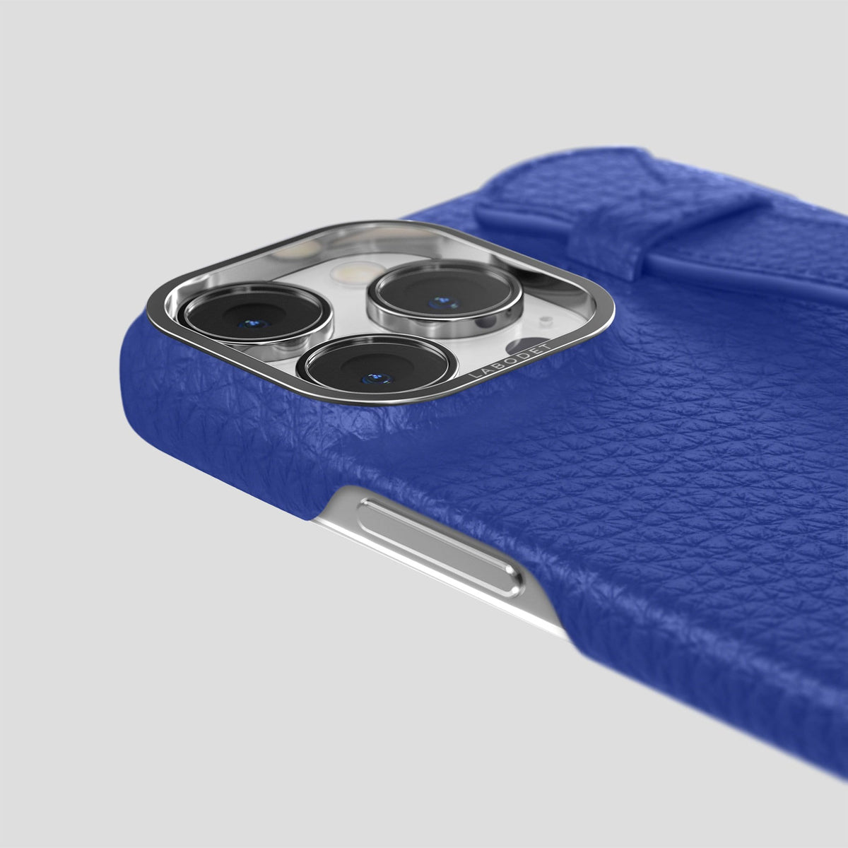Royal Blue iPhone 13 Pro Max Strap Case Calf with Steel Metal -6 | Royal-Blue-Steel