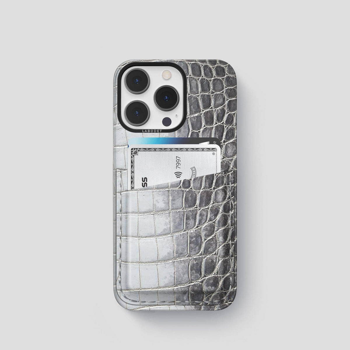 Silver iPhone 13 Pro Himalaya Card Case with Black Metal -1 | Silver-Black