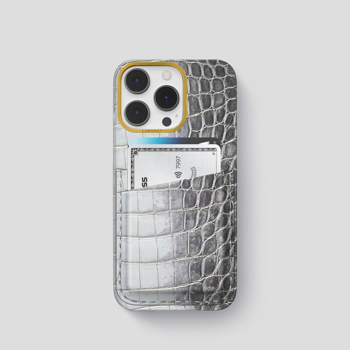 Silver iPhone 13 Pro Himalaya Card Case with Gold Metal -1 | Silver-Gold
