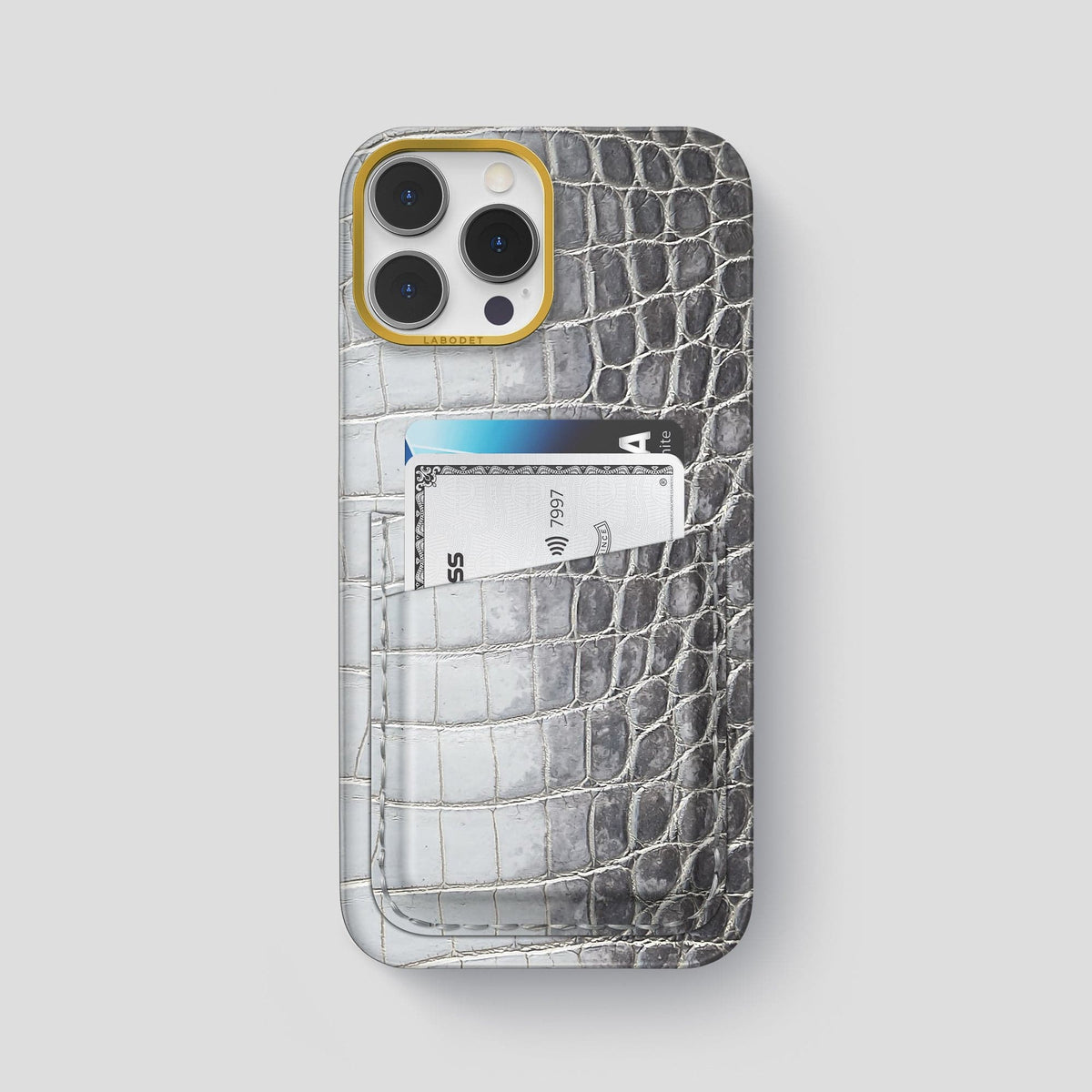Silver iPhone 13 Pro Max Himalaya Card Case with Gold Metal -1 | Silver-Gold
