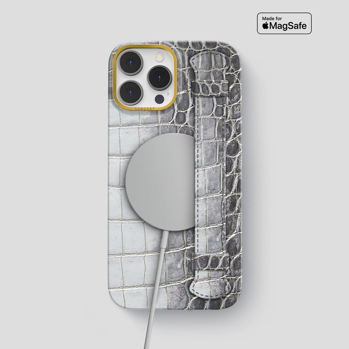 Silver iPhone 13 Pro Max Himalaya Strap Case with Gold Metal -5 | Silver-Gold