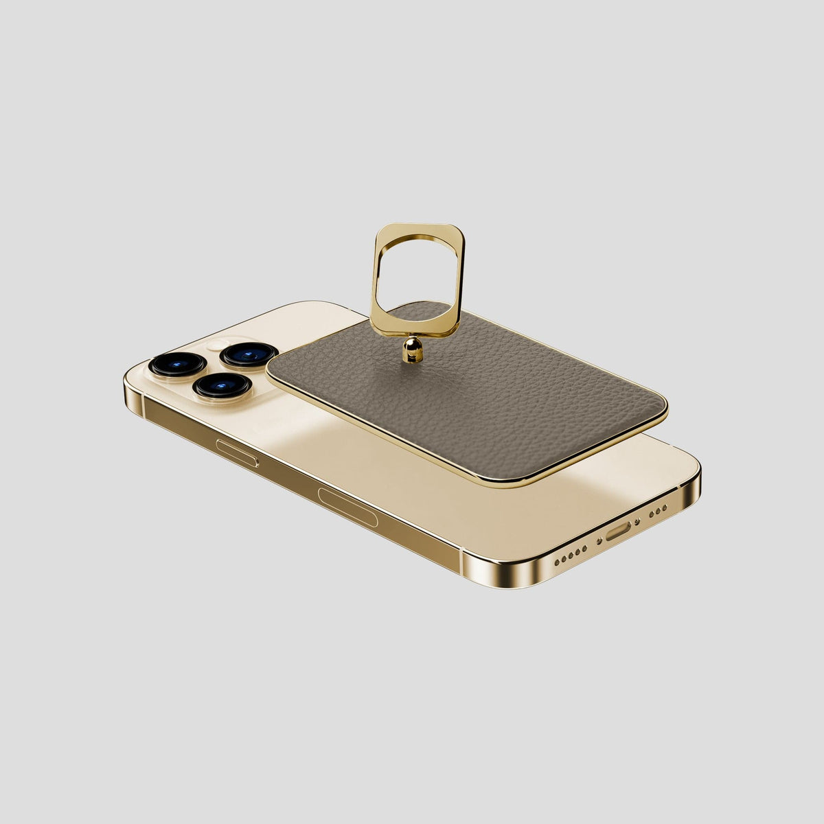 Taupe MagSafe Ring iPhone 13 Pro Calf with Gold Metal -4 | Taupe-Gold
