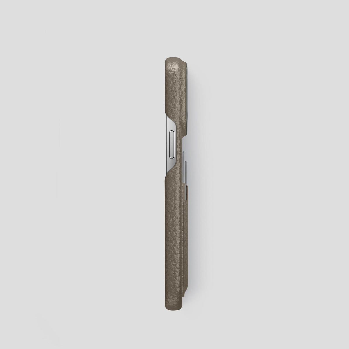 Taupe iPhone 13 Pro Card Case Calf with Steel Metal -3 | Taupe-Steel