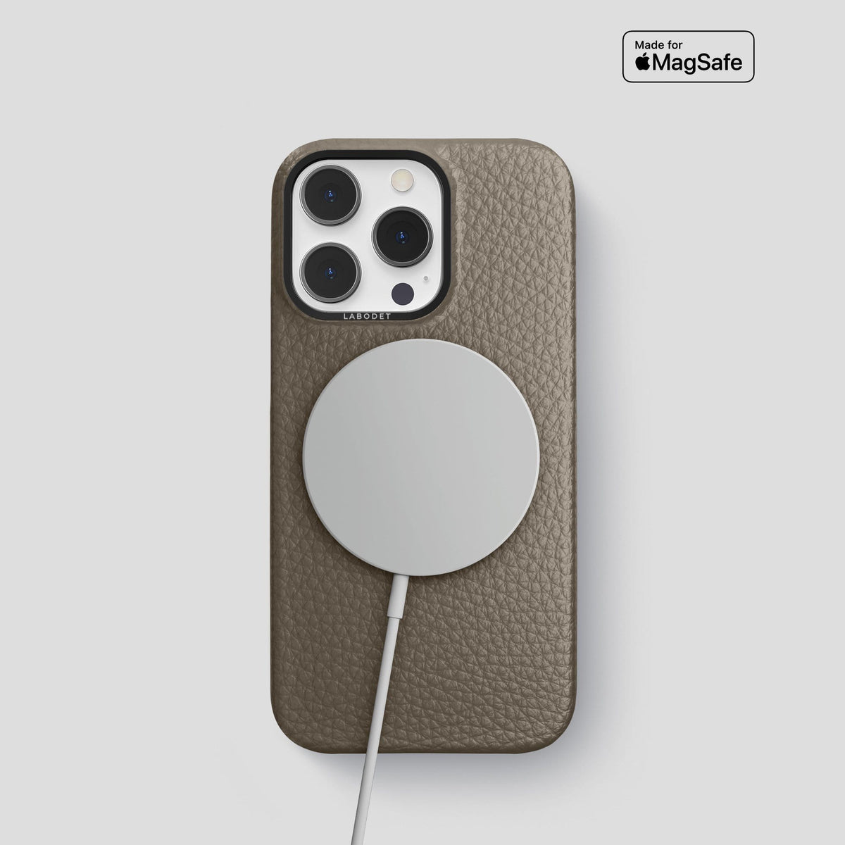 Taupe iPhone 13 Pro Classic Case Calf with Black Metal -5 | Taupe-Black