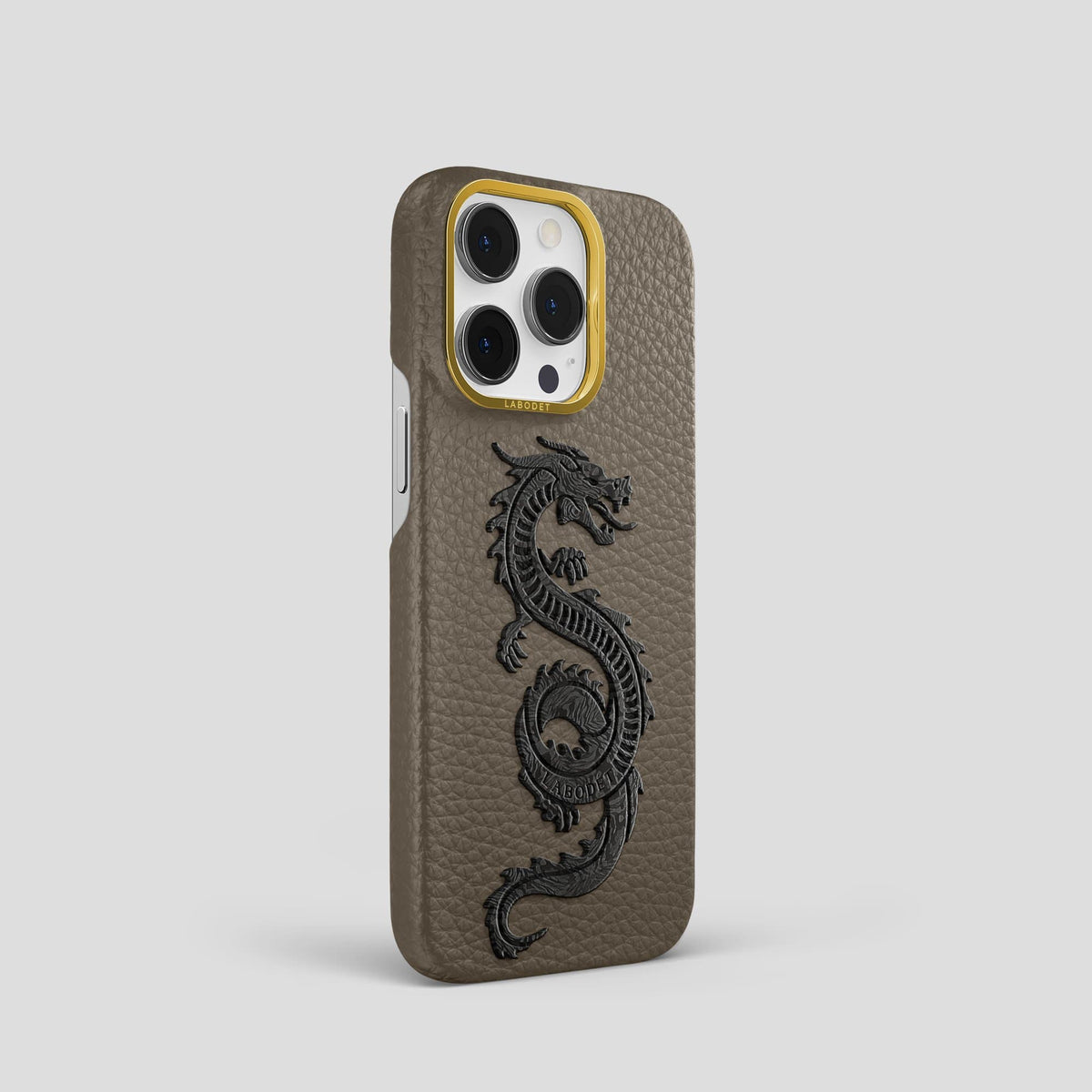 Taupe iPhone 13 Pro Classic Case Calf with Gold Metal -2 | Taupe-Gold