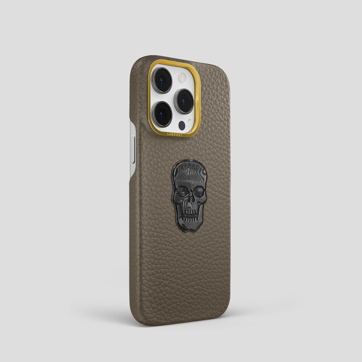 Taupe iPhone 13 Pro Classic Case Calf with Gold Metal -2 | Taupe-Gold