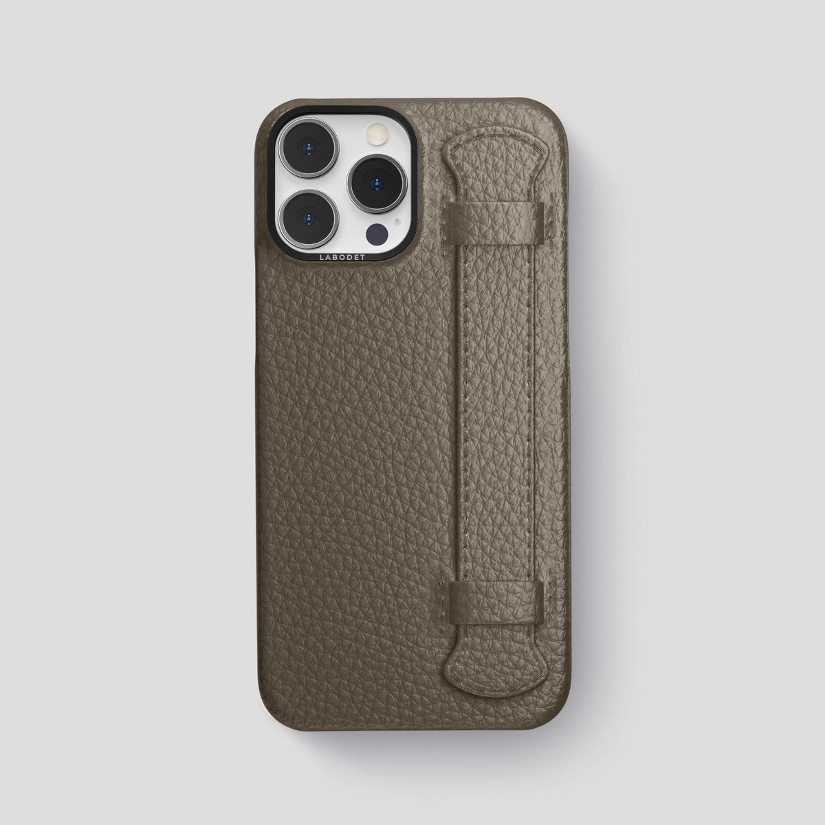 Taupe iPhone 13 Pro Max Strap Case Calf with Black Metal -1 | Taupe-Black