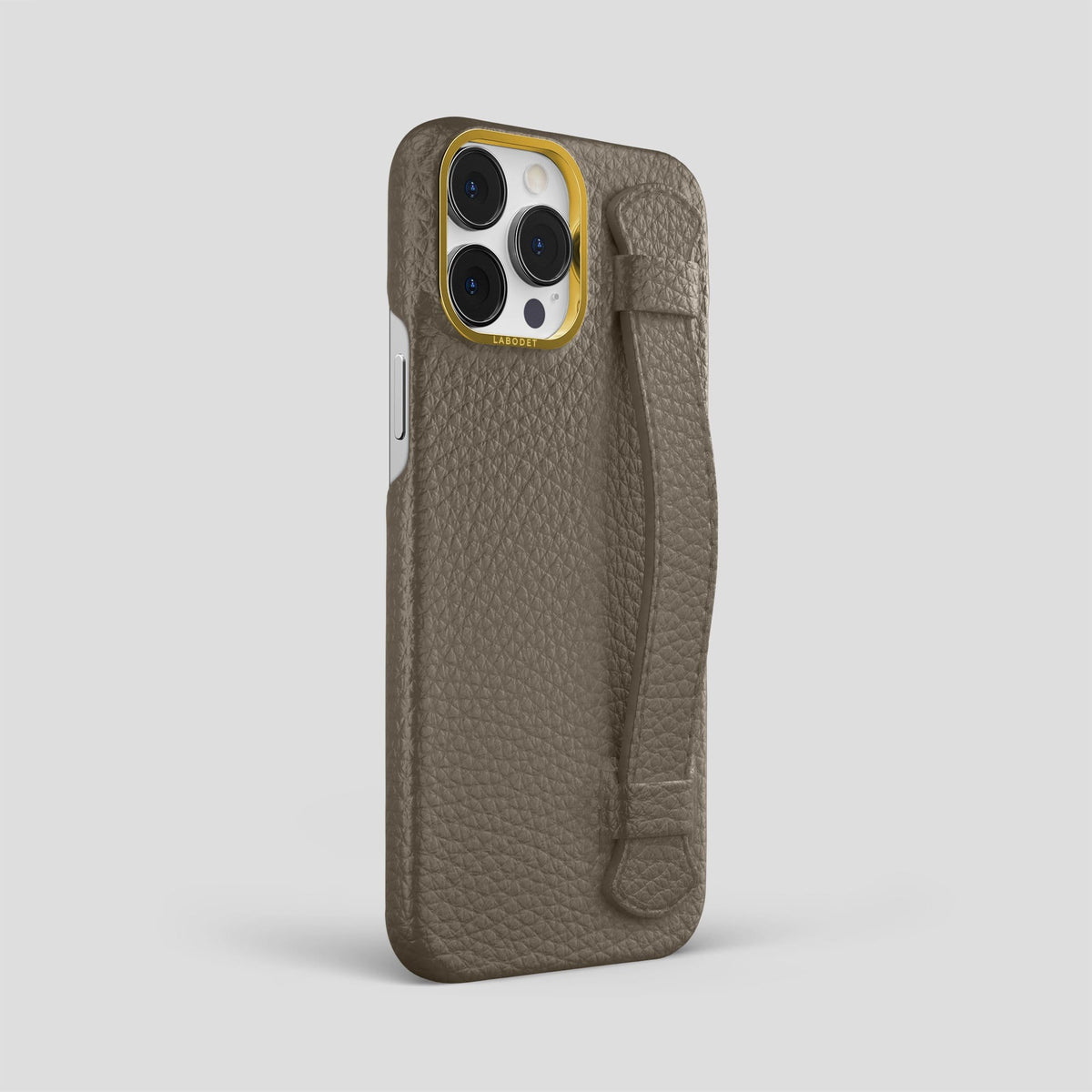 Taupe iPhone 13 Pro Max Strap Case Calf with Gold Metal -2 | Taupe-Gold