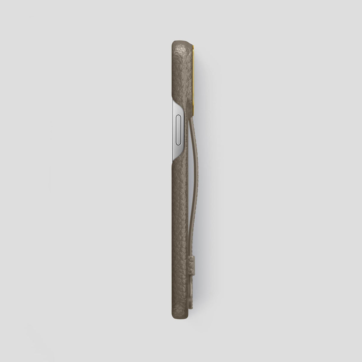 Taupe iPhone 13 Pro Max Strap Case Calf with Gold Metal -3 | Taupe-Gold