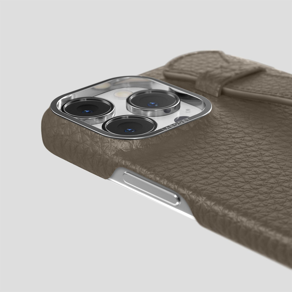 Taupe iPhone 13 Pro Max Strap Case Calf with Steel Metal -6 | Taupe-Steel