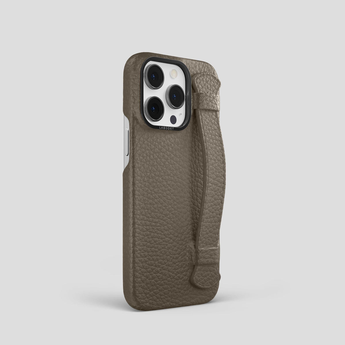 Taupe iPhone 13 Pro Strap Case Calf with Black Metal -2 | Taupe-Black