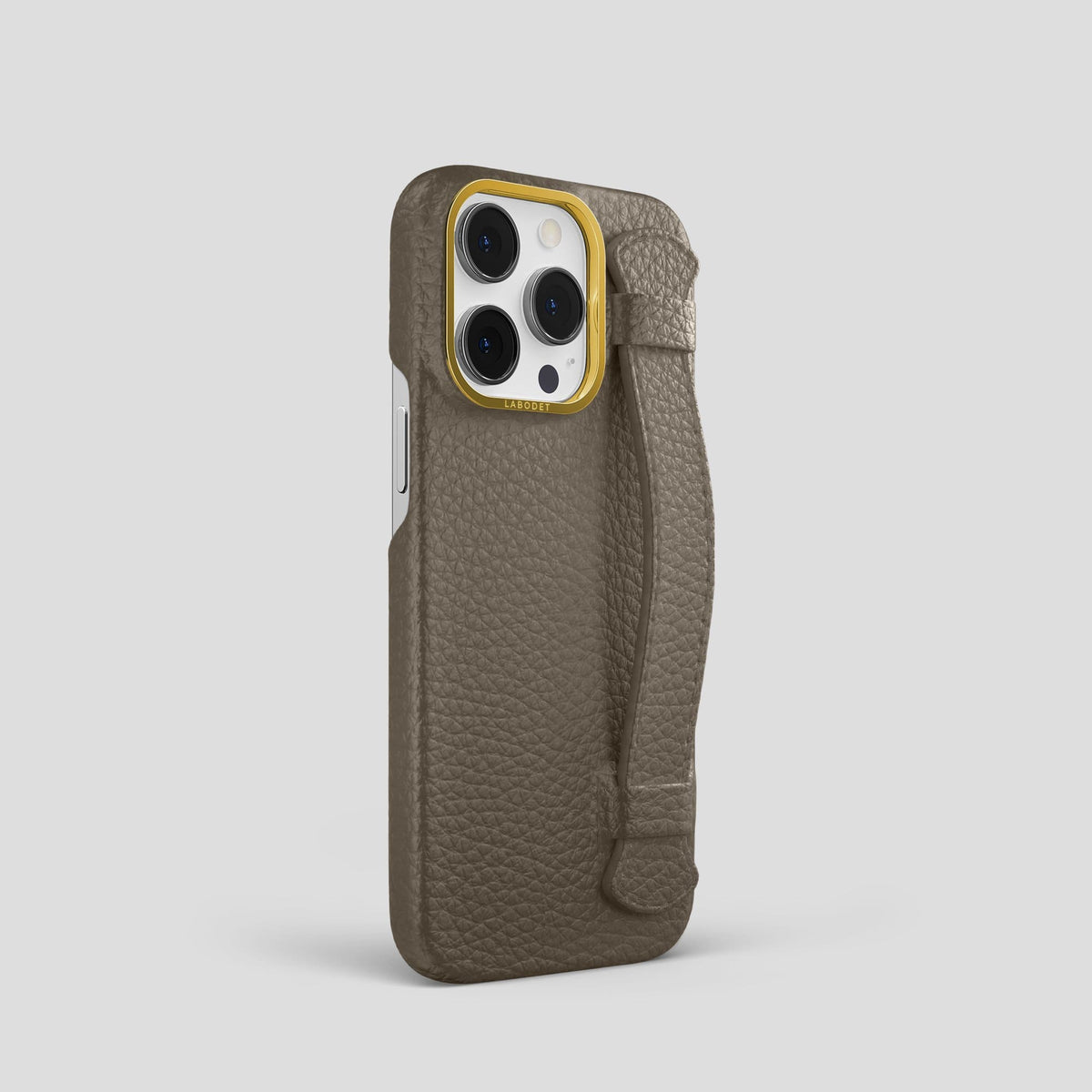 Taupe iPhone 13 Pro Strap Case Calf with Gold Metal -2 | Taupe-Gold