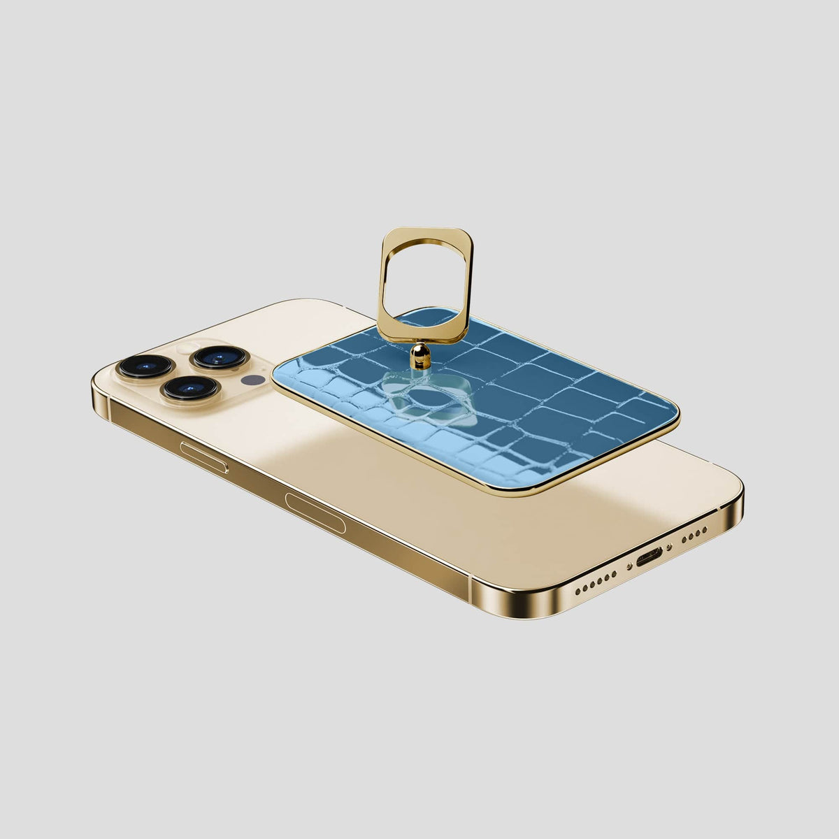 Turquoise-Blue MagSafe Ring iPhone 13 Pro Max with Gold Metal -4 | Turquoise-Blue-Gold