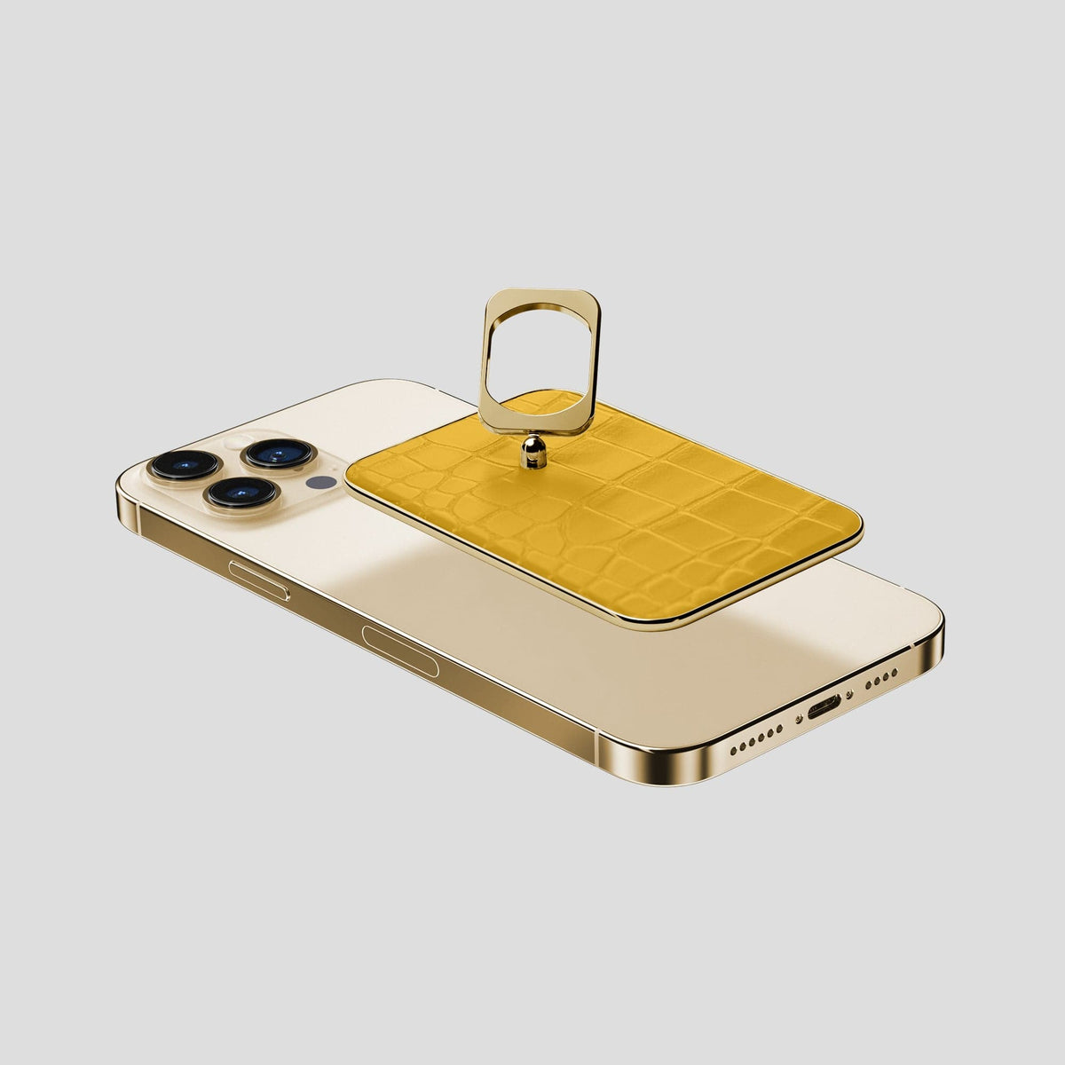 Yellow MagSafe Ring iPhone 13 Pro Max Alligator with Gold Metal -4 | Yellow-Gold