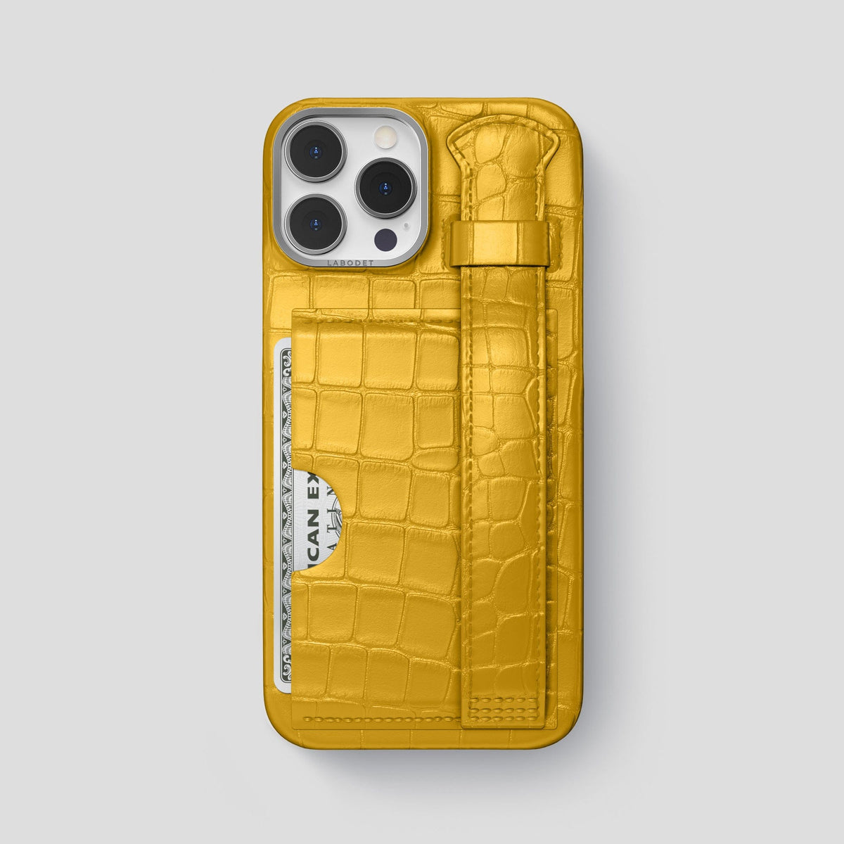 Yellow iPhone 13 Pro Max Cardholder Strap Case Alligator with Steel Metal -1 | Yellow-Steel