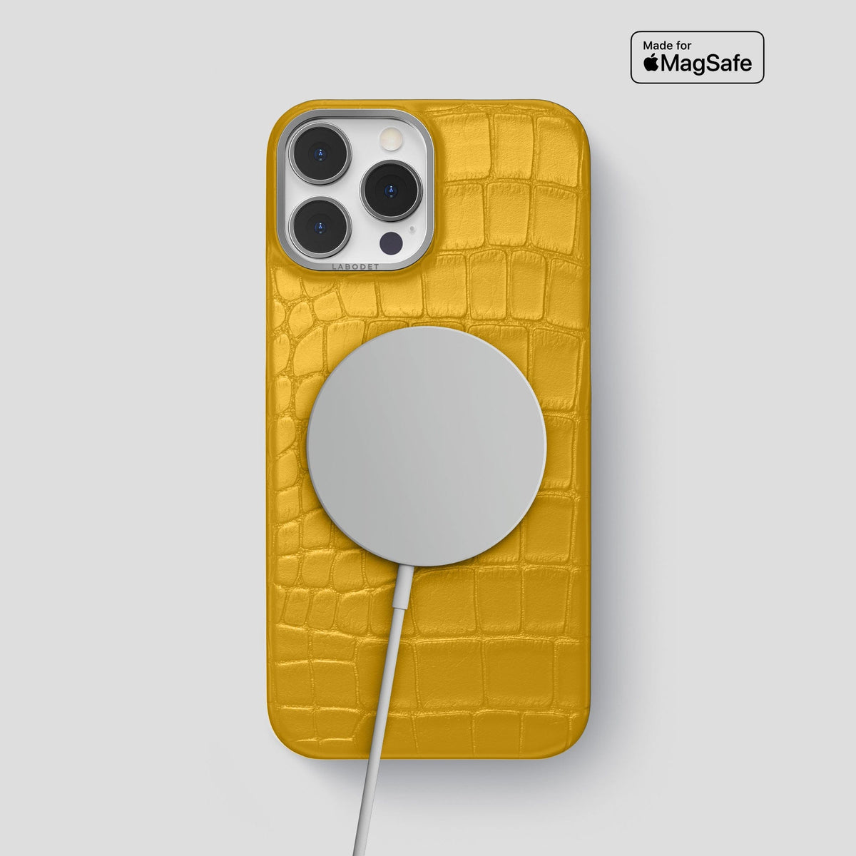 Yellow iPhone 13 Pro Max Classic Case Alligator with Steel Metal -4 | Yellow-Steel