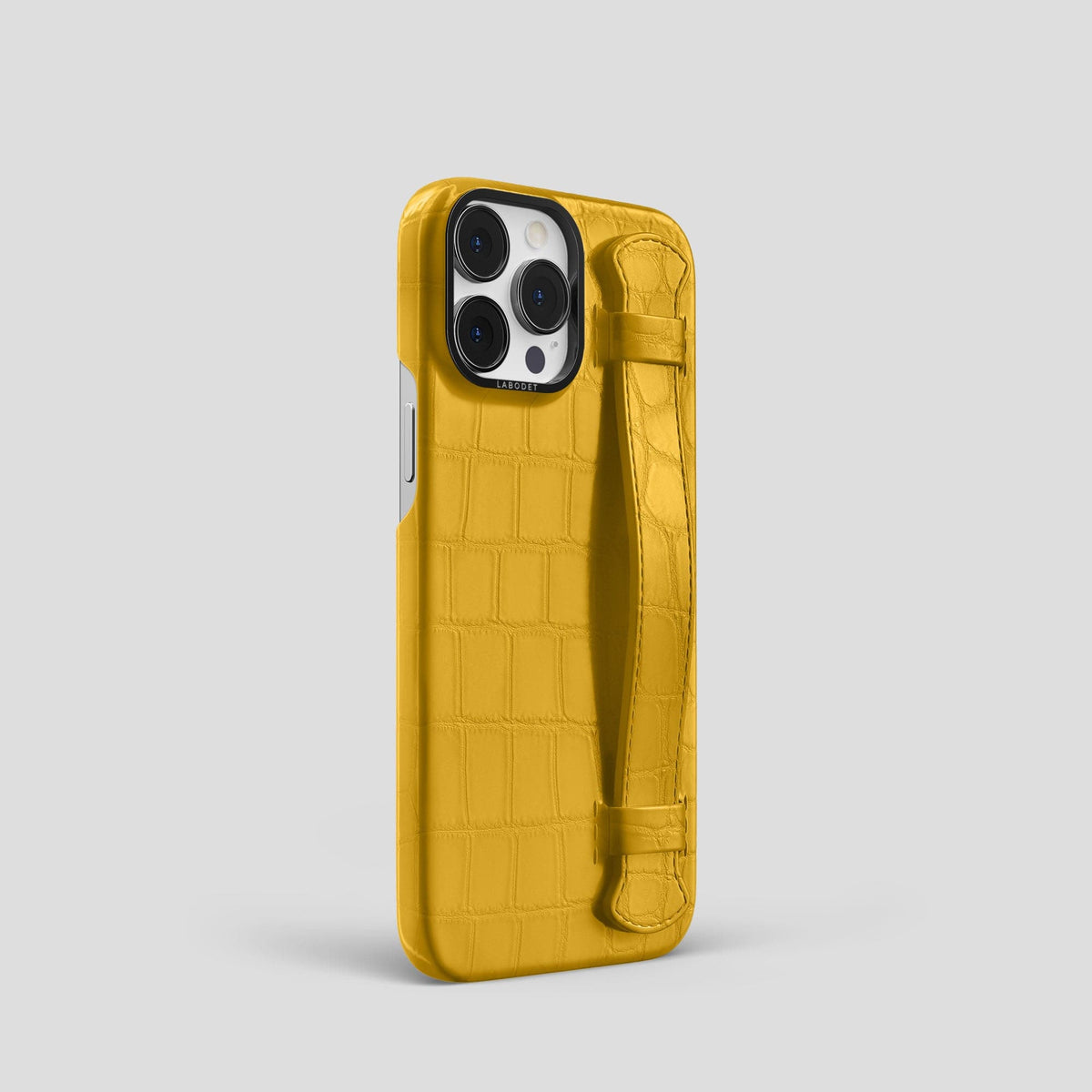 Yellow iPhone 13 Pro Strap Case Alligator with Black Metal -2 | Yellow-Black