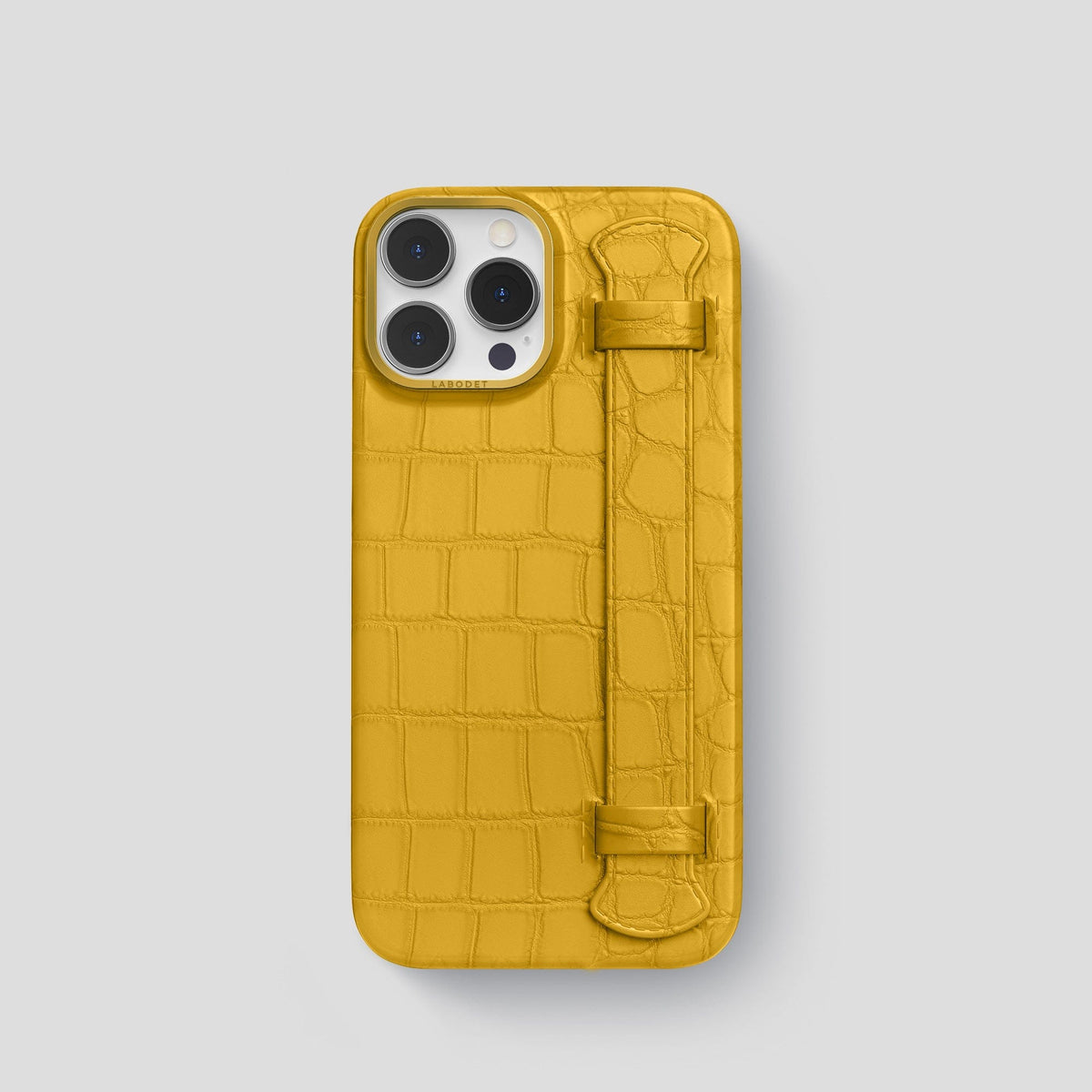 Yellow iPhone 13 Pro Strap Case Alligator with Gold Metal -1 | Yellow-Gold