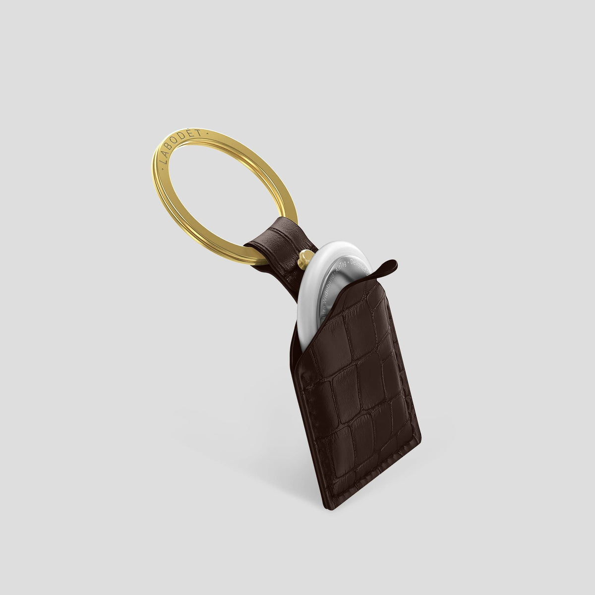 Dark Brown AirTag Alligator with Gold Metal -2 | Dark-Brown-Gold