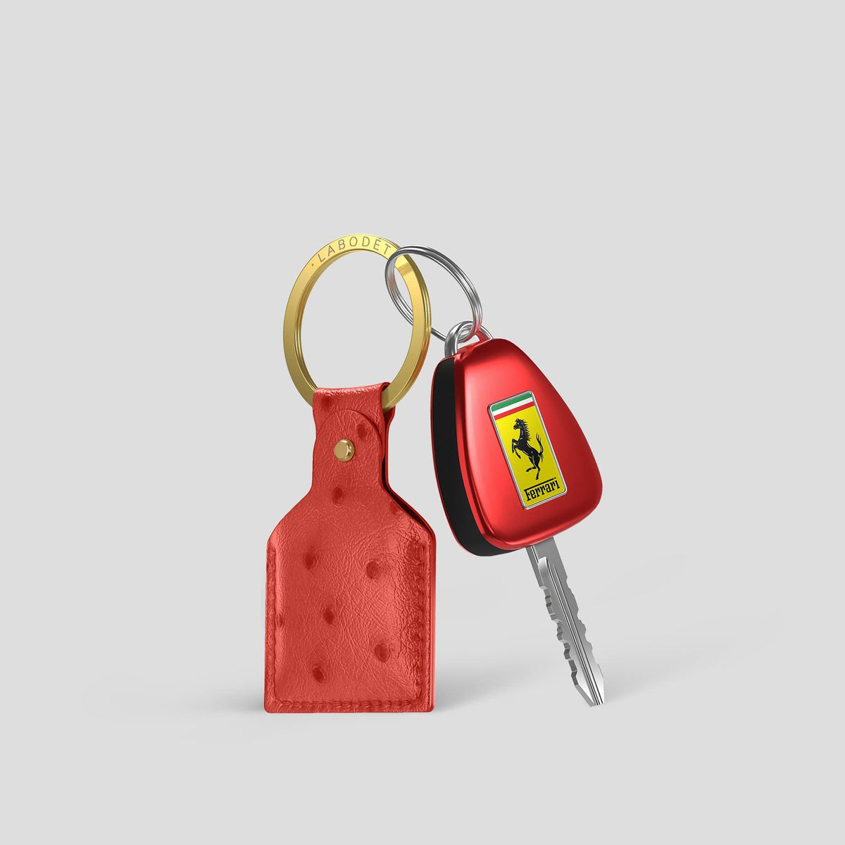 Flame Red AirTag Ostrich with Gold Metal -3 | Flame-Red-Gold