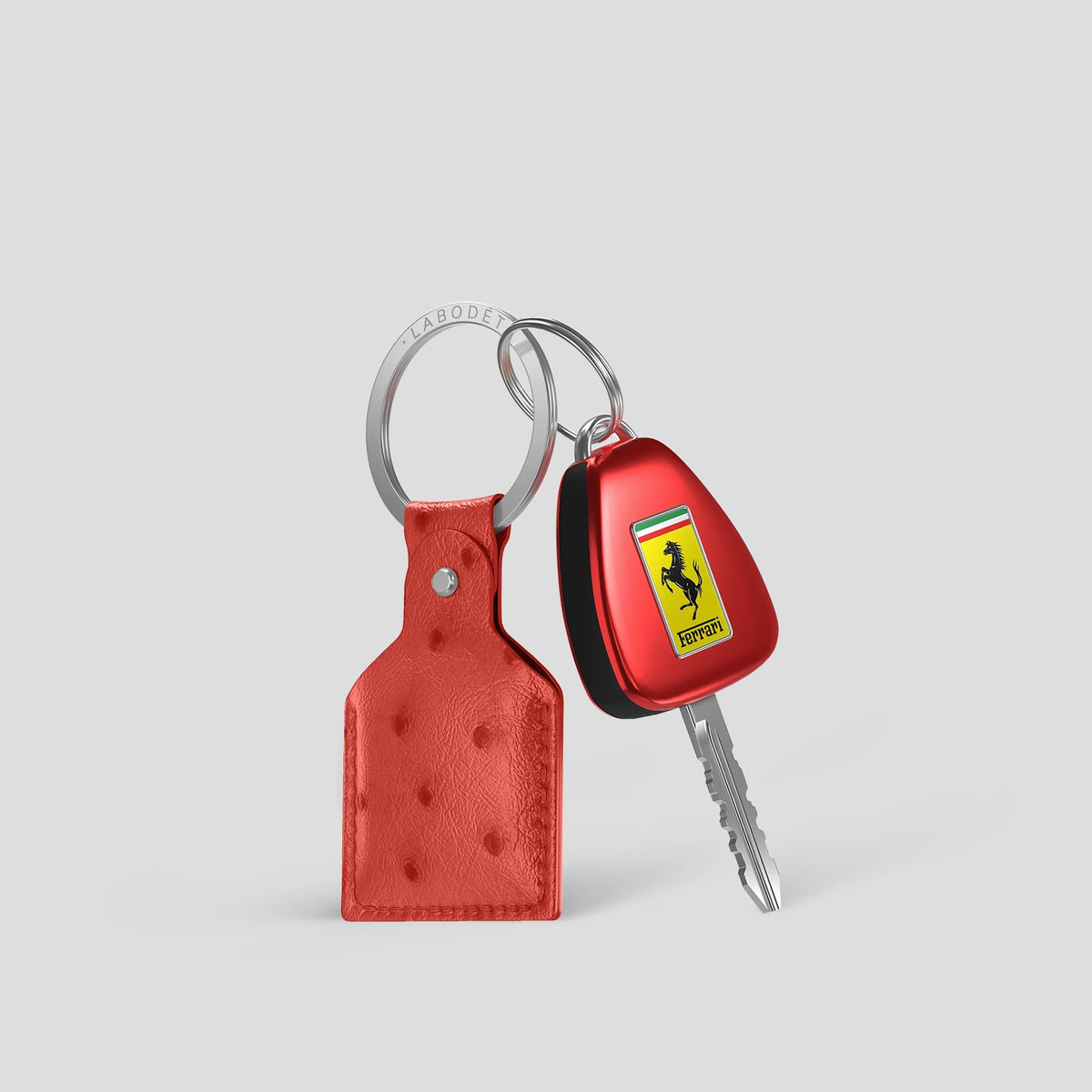 Flame Red AirTag Ostrich with Steel Metal -3 | Flame-Red-Steel