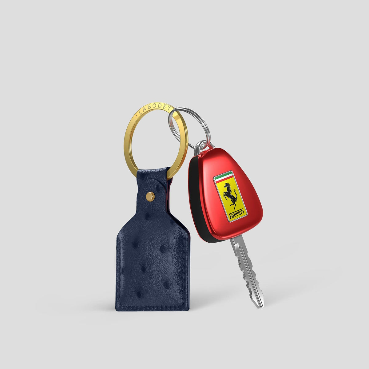 Navy Blue AirTag Ostrich with Gold Metal -3 | Navy-Blue-Gold