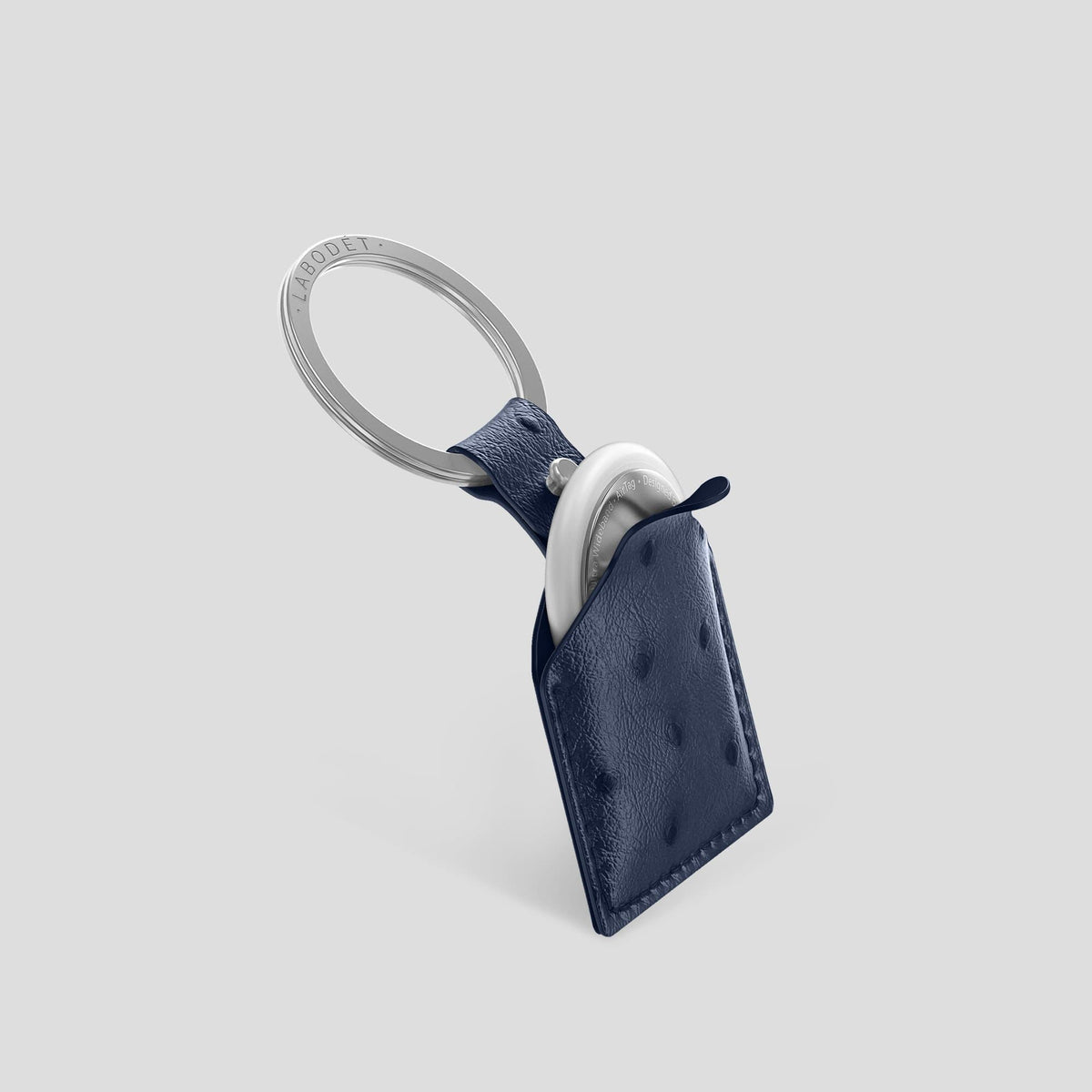 Navy Blue AirTag Ostrich with Steel Metal -2 | Navy-Blue-Steel