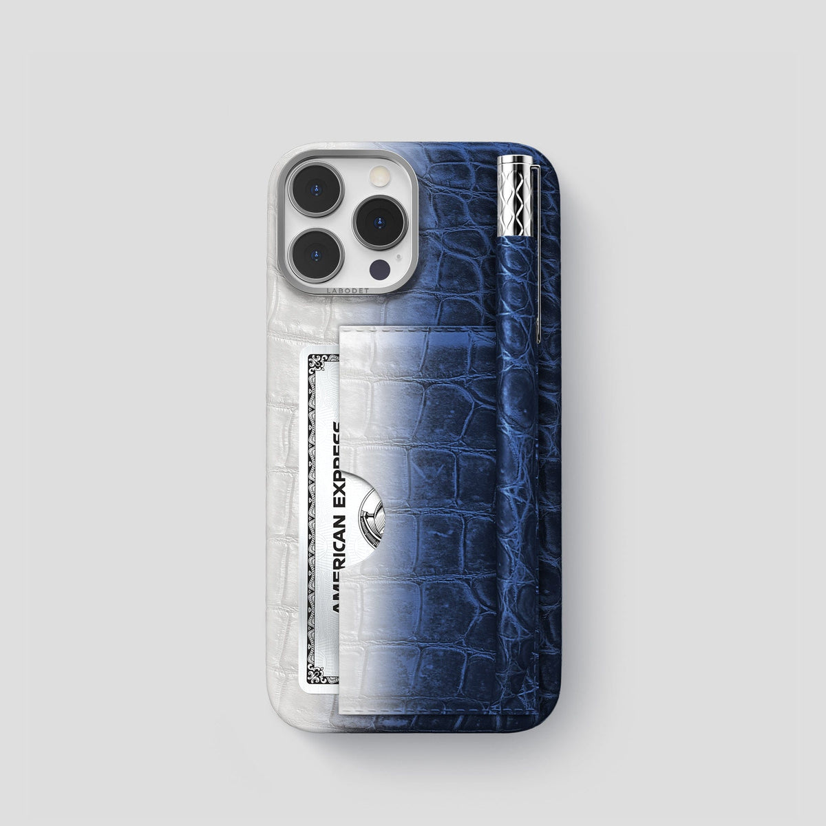 Navy Blue iPhone 14 Pro Himalaya Сard and Pen Holder Case with Steel Metal -1 | Navy-Blue-Steel
