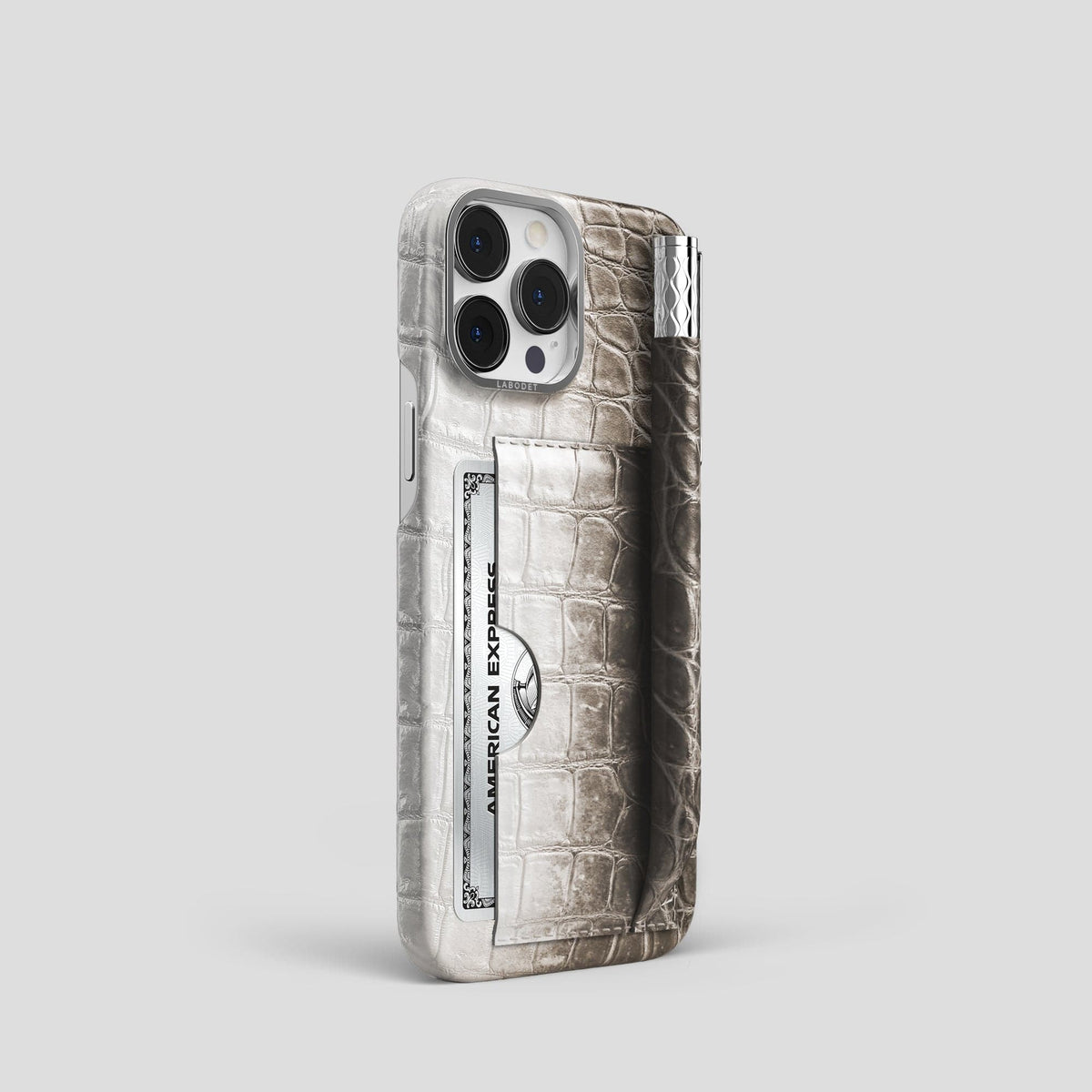 Dark iPhone 14 Pro Himalaya Сard and Pen Holder Case with Steel Metal -2 | Dark-Steel