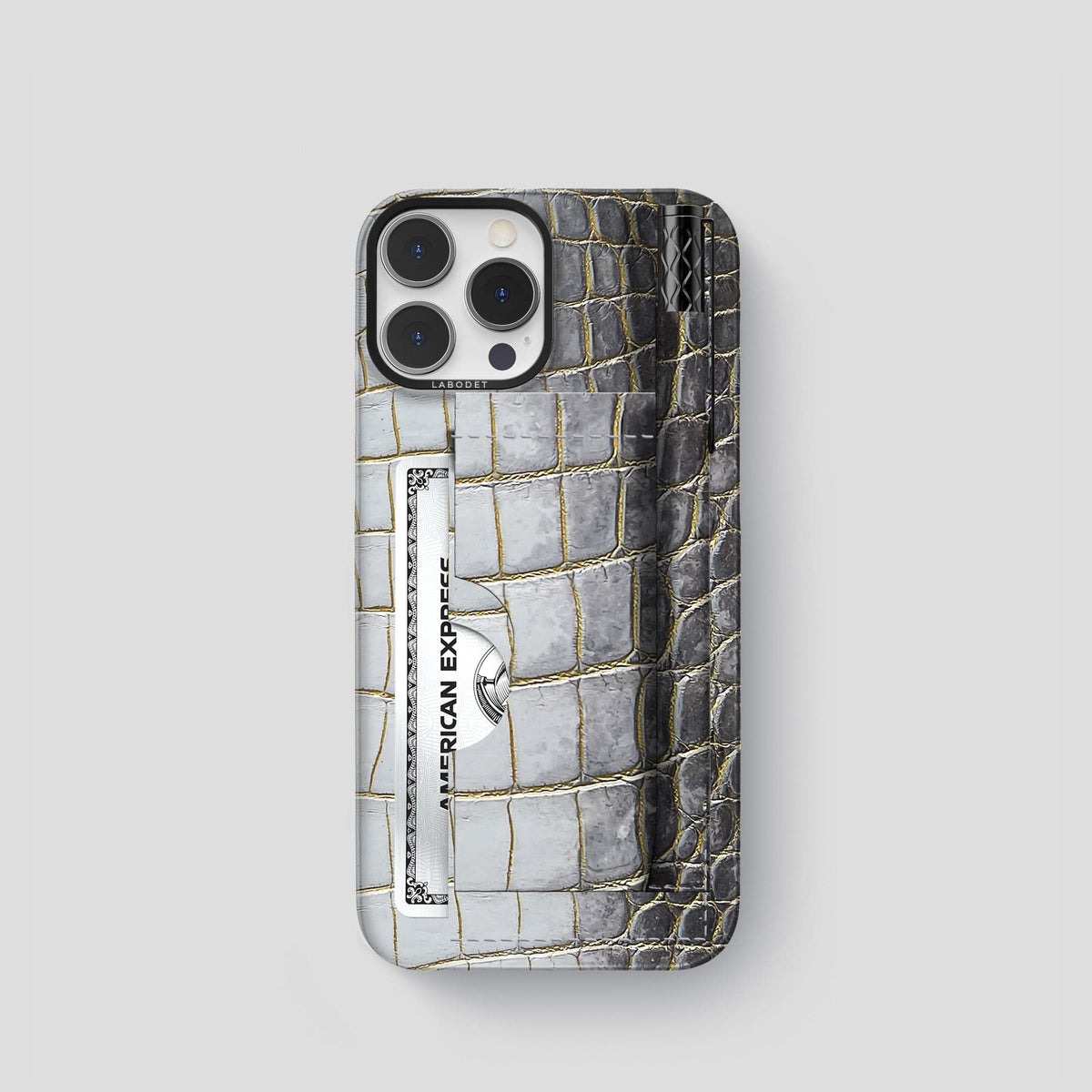 Gold iPhone 14 Pro Himalaya Сard and Pen Holder Case with Black Metal -1 | Gold-Black
