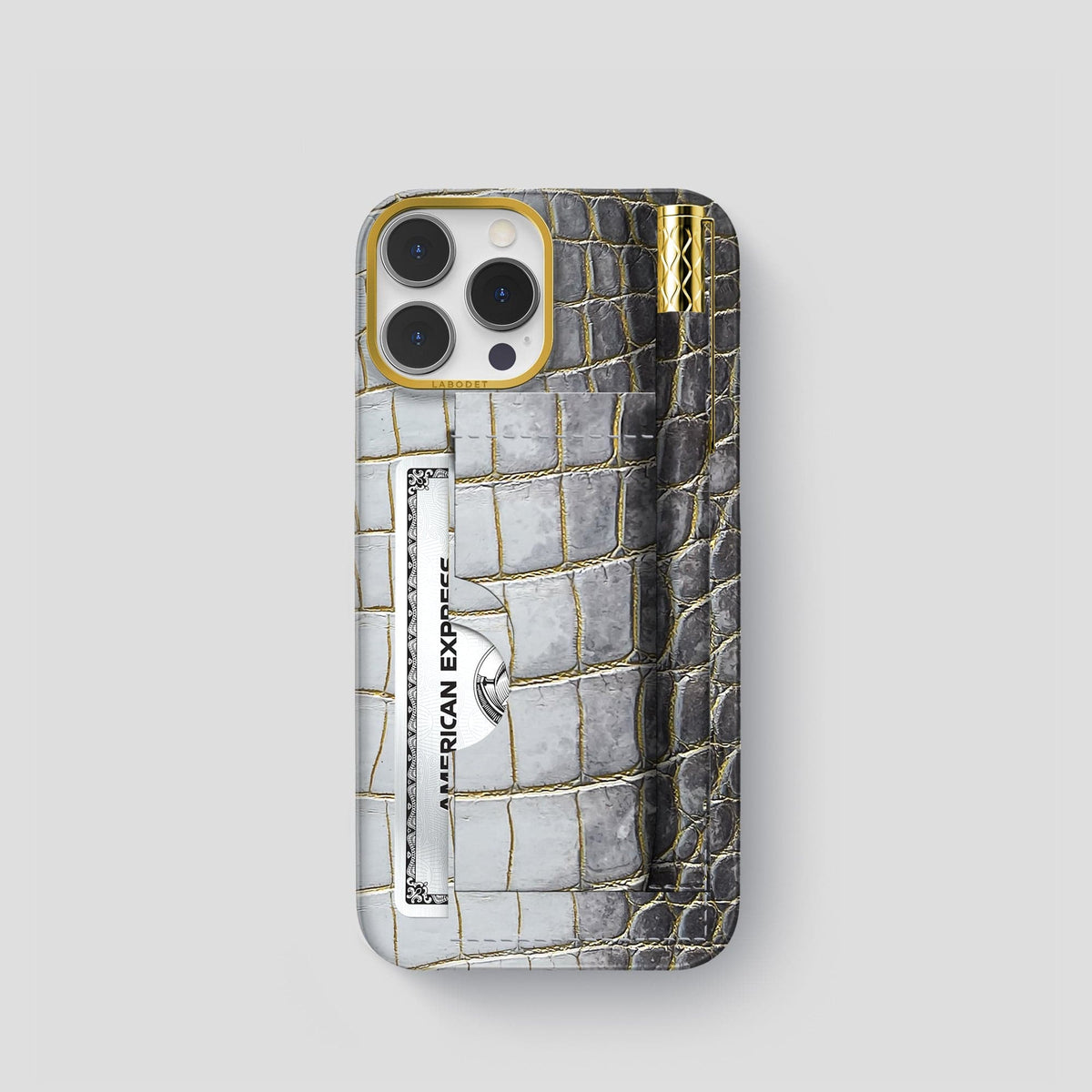 Gold iPhone 14 Pro Himalaya Сard and Pen Holder Case with Gold Metal -1 | Gold-Gold