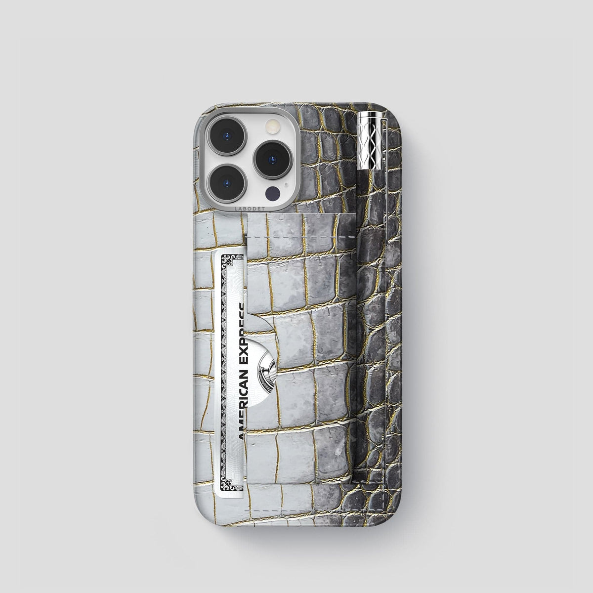 Gold iPhone 14 Pro Himalaya Сard and Pen Holder Case with Steel Metal -1 | Gold-Steel