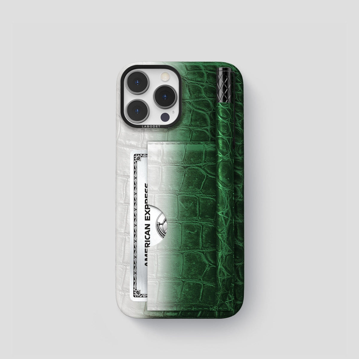 Green iPhone 14 Pro Himalaya Сard and Pen Holder Case with Black Metal -1 | Green-Black