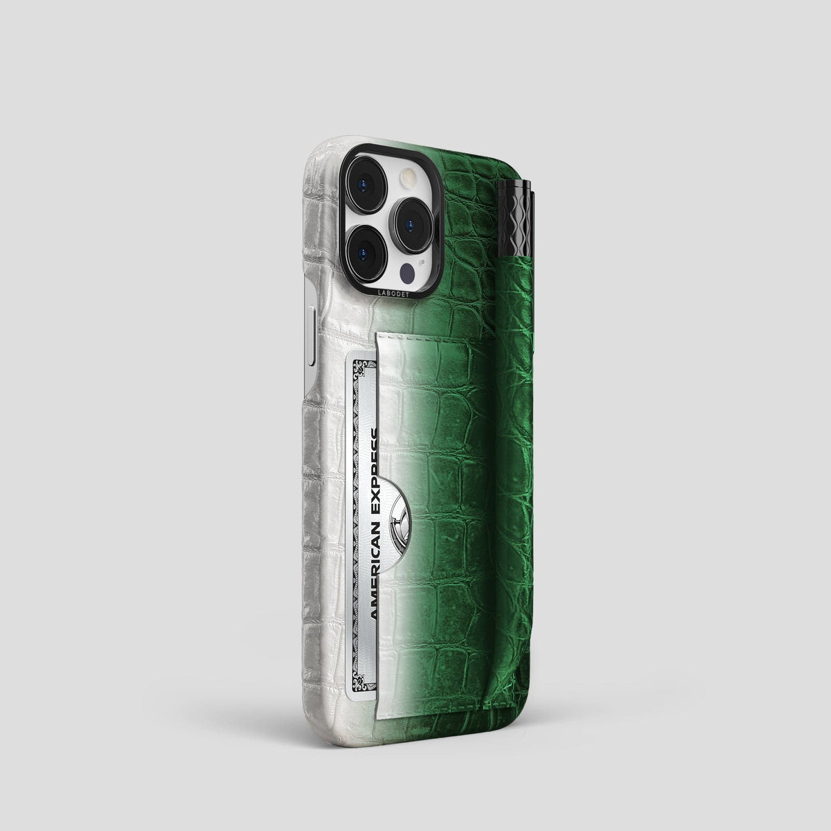 Green iPhone 14 Pro Himalaya Сard and Pen Holder Case with Black Metal -2 | Green-Black