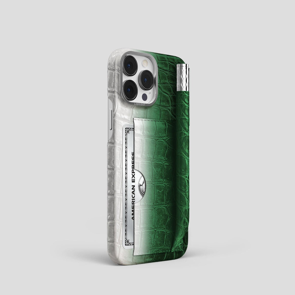 Green iPhone 14 Pro Himalaya Сard and Pen Holder Case with Steel Metal -2 | Green-Steel