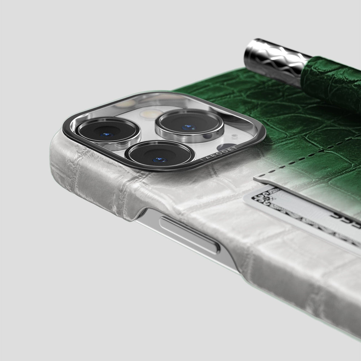 Green iPhone 14 Pro Himalaya Сard and Pen Holder Case with Steel Metal -4 | Green-Steel