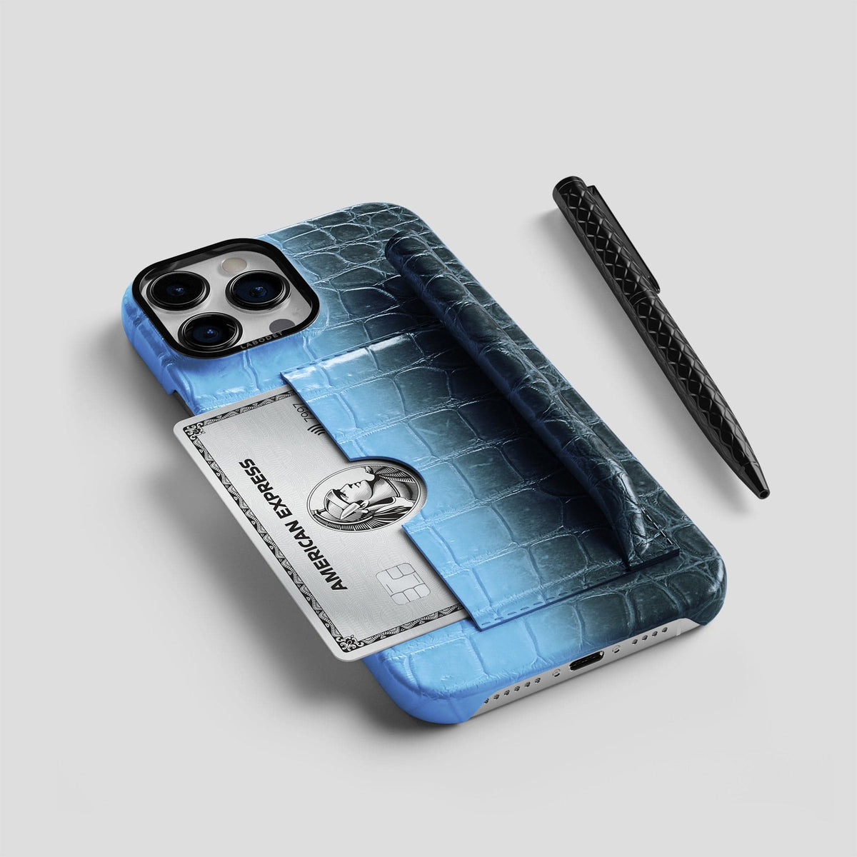 Lavender iPhone 14 Pro Himalaya Сard and Pen Holder Case with Black Metal -5 | Lavender-Black