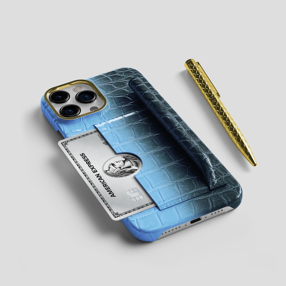 Lavender iPhone 14 Pro Himalaya Сard and Pen Holder Case with Gold Metal -5 | Lavender-Gold