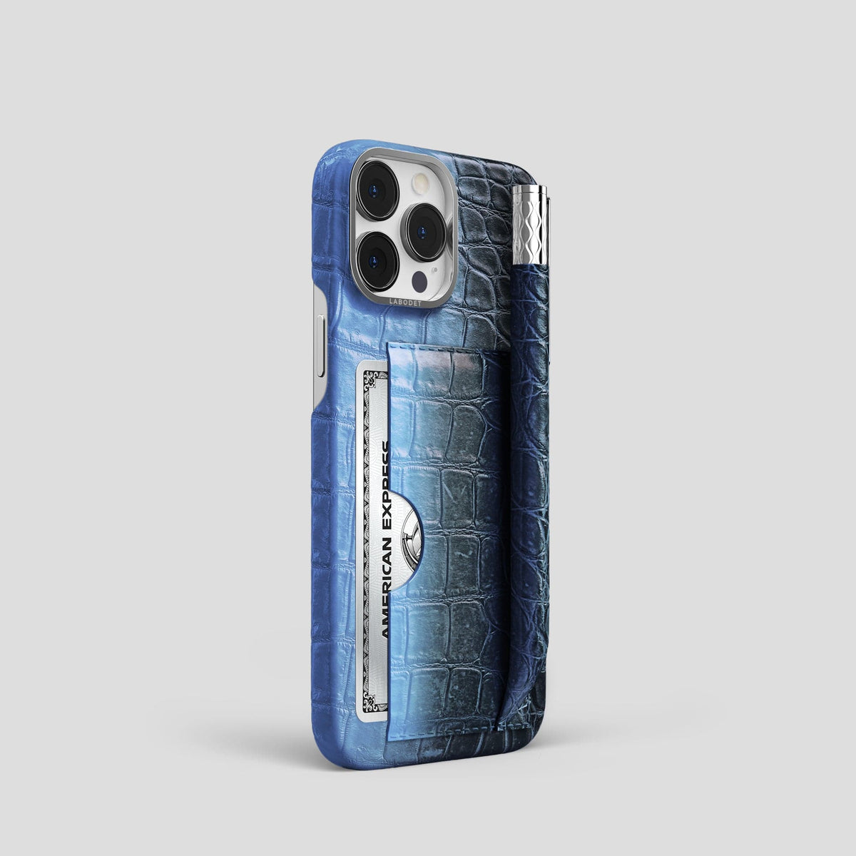 Lavender iPhone 14 Pro Himalaya Сard and Pen Holder Case with Steel Metal -2 | Lavender-Steel
