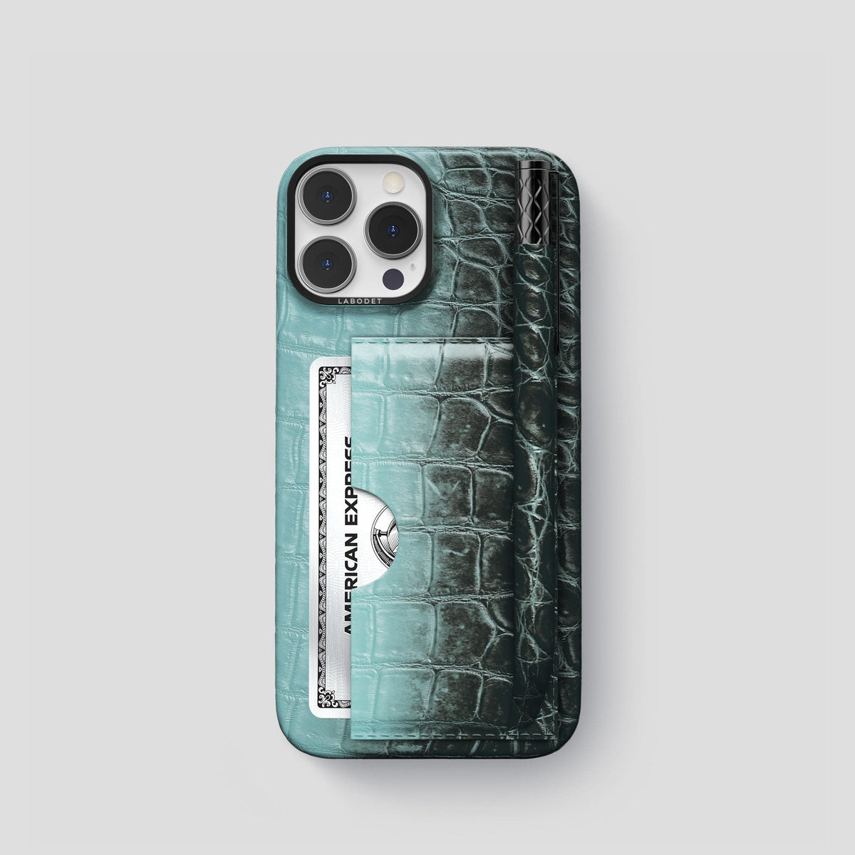 Light-Mint iPhone 14 Pro Himalaya Сard and Pen Holder Case with Black Metal -1 | Light-Mint-Black