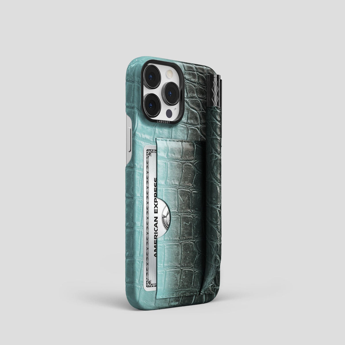 Light-Mint iPhone 14 Pro Himalaya Сard and Pen Holder Case with Black Metal -2 | Light-Mint-Black