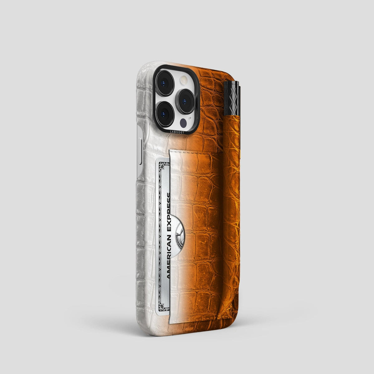 Orange iPhone 14 Pro Himalaya Сard and Pen Holder Case with Black Metal -2 | Orange-Black