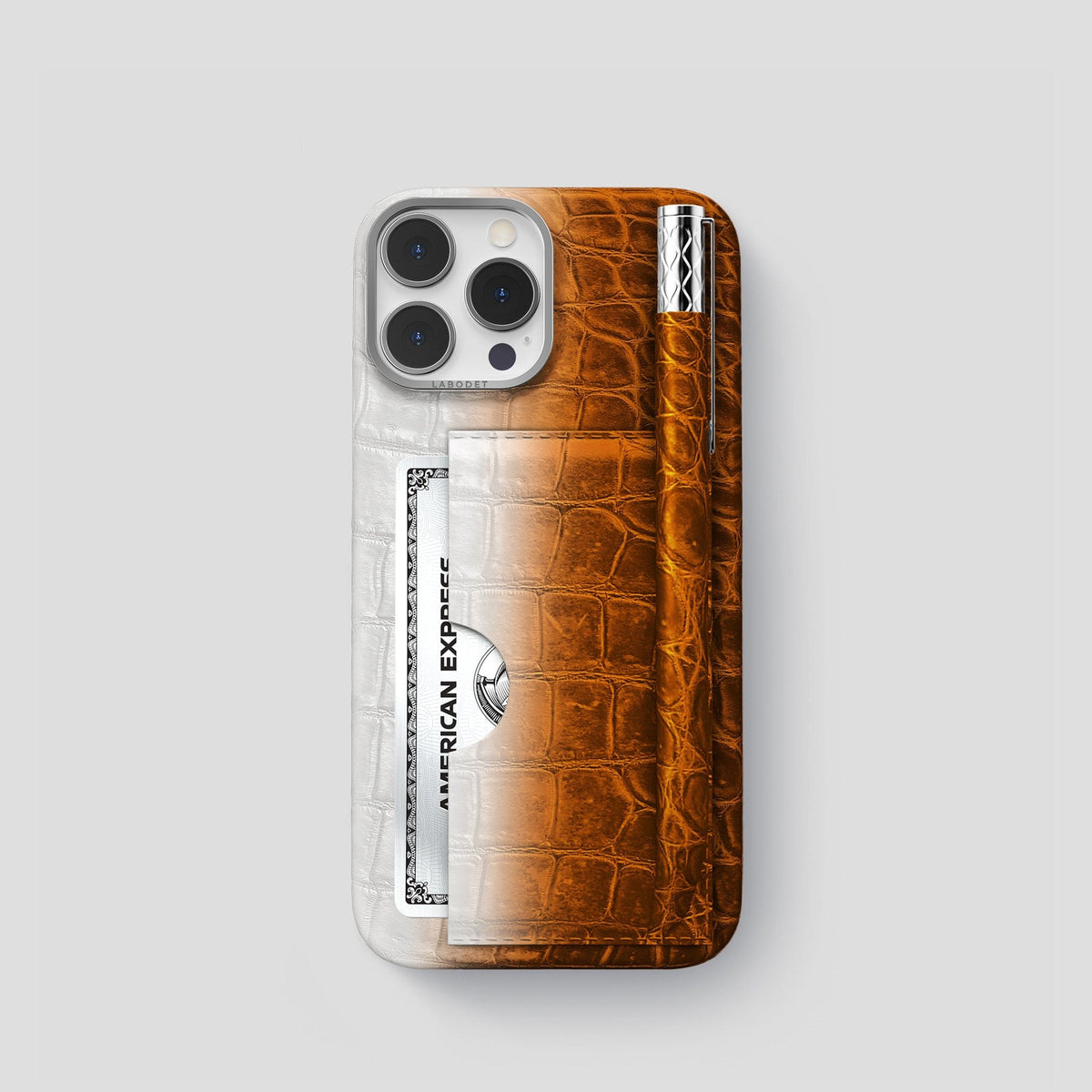 Orange iPhone 14 Pro Himalaya Сard and Pen Holder Case with Steel Metal -1 | Orange-Steel