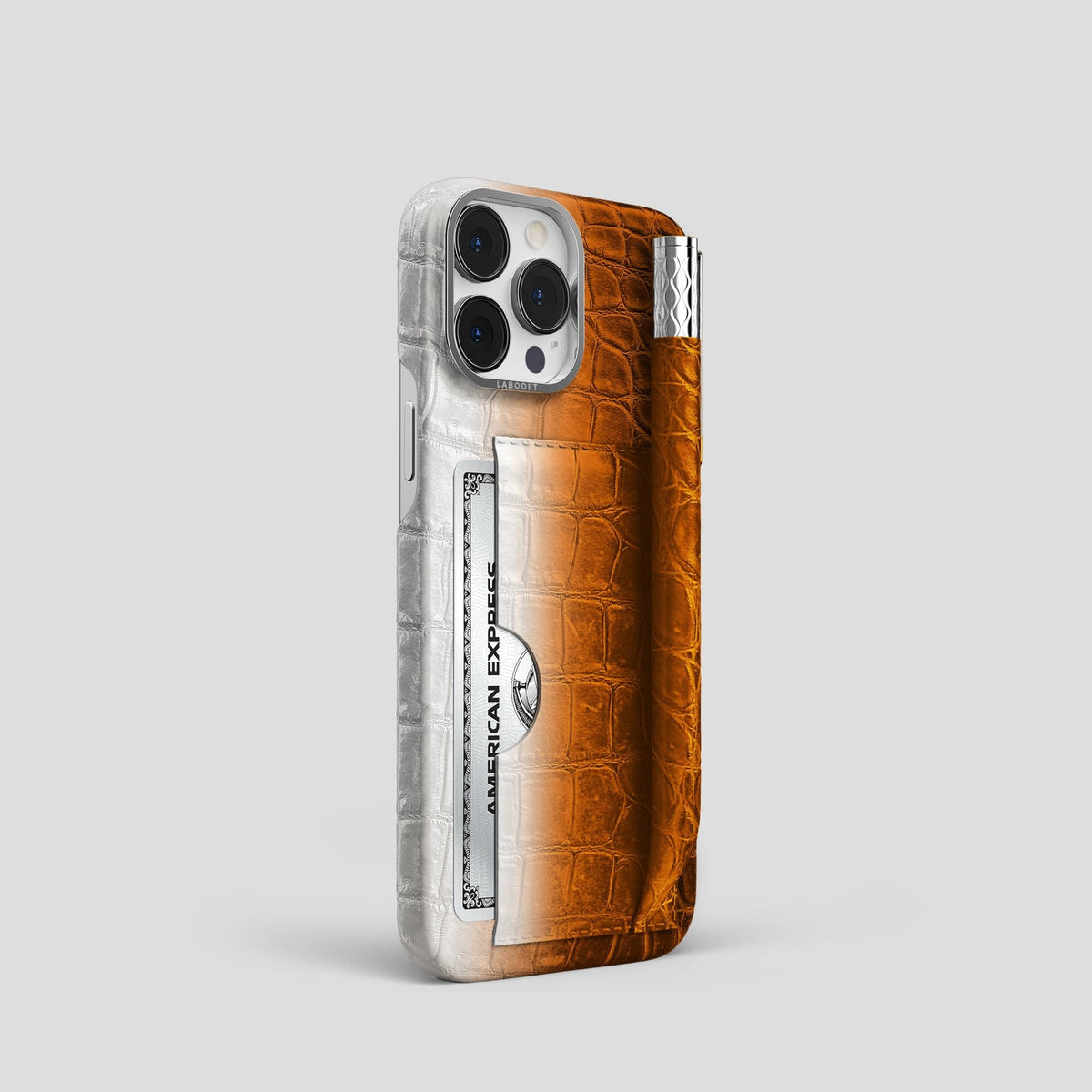 Orange iPhone 14 Pro Himalaya Сard and Pen Holder Case with Steel Metal -2 | Orange-Steel