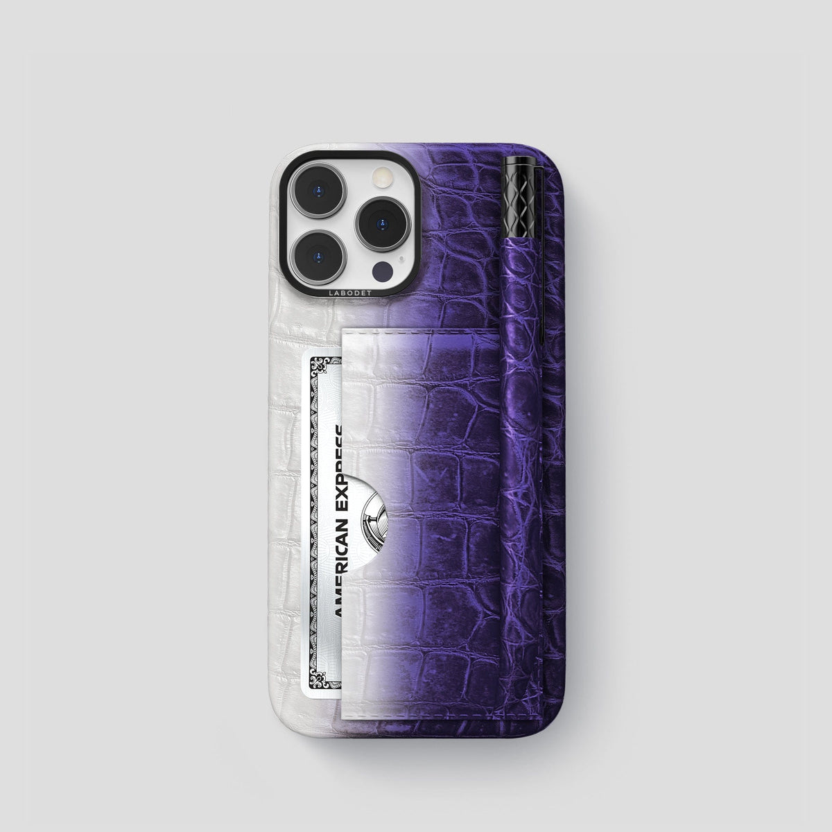 Purple iPhone 14 Pro Himalaya Сard and Pen Holder Case with Black Metal -1 | Purple-Black