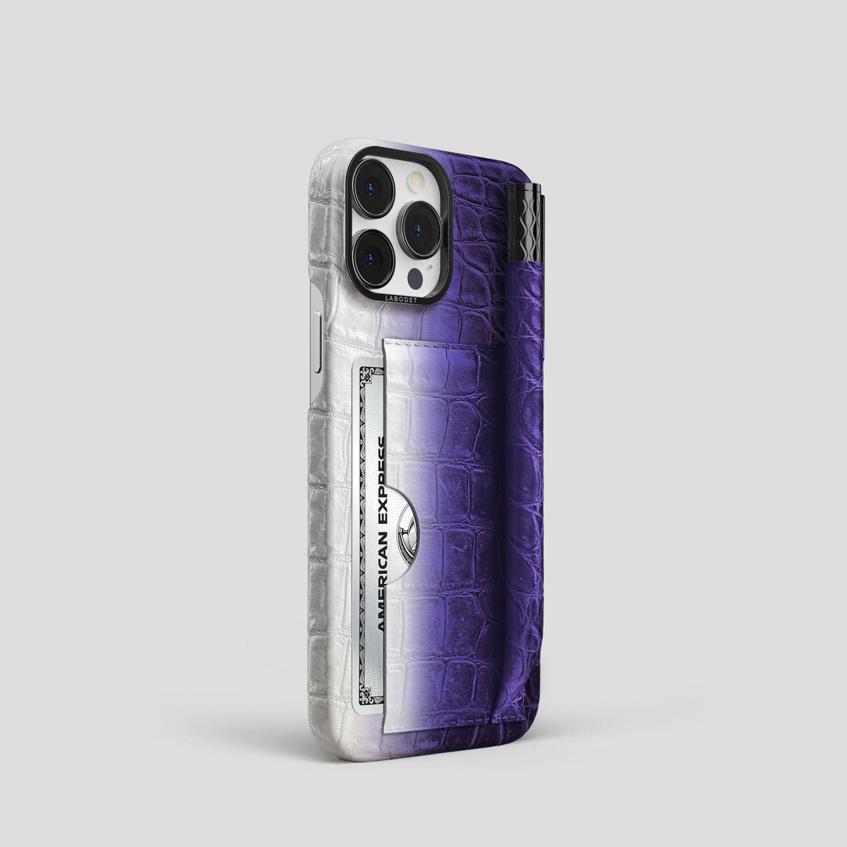 Purple iPhone 14 Pro Himalaya Сard and Pen Holder Case with Black Metal -2 | Purple-Black