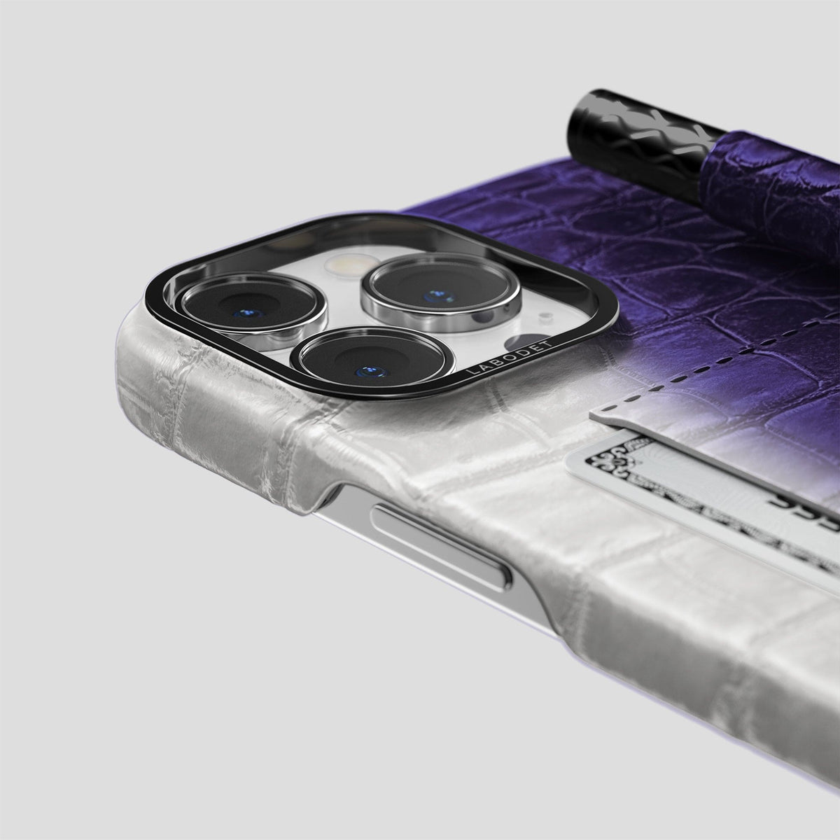 Purple iPhone 14 Pro Himalaya Сard and Pen Holder Case with Black Metal -4 | Purple-Black