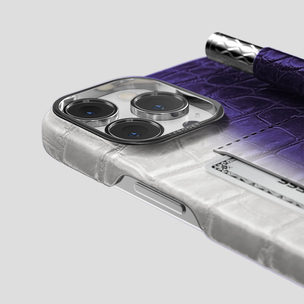 Purple iPhone 14 Pro Himalaya Сard and Pen Holder Case with Steel Metal -4 | Purple-Steel